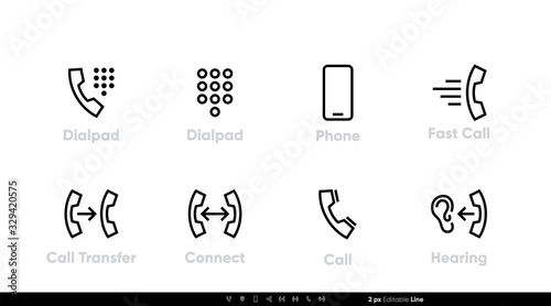 Dial pad and Mobile Phone icon, telephone symbol. Ear with Phone editable line vector