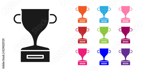 Black Award cup icon isolated on white background. Winner trophy symbol. Championship or competition trophy. Sports achievement sign. Set icons colorful. Vector Illustration