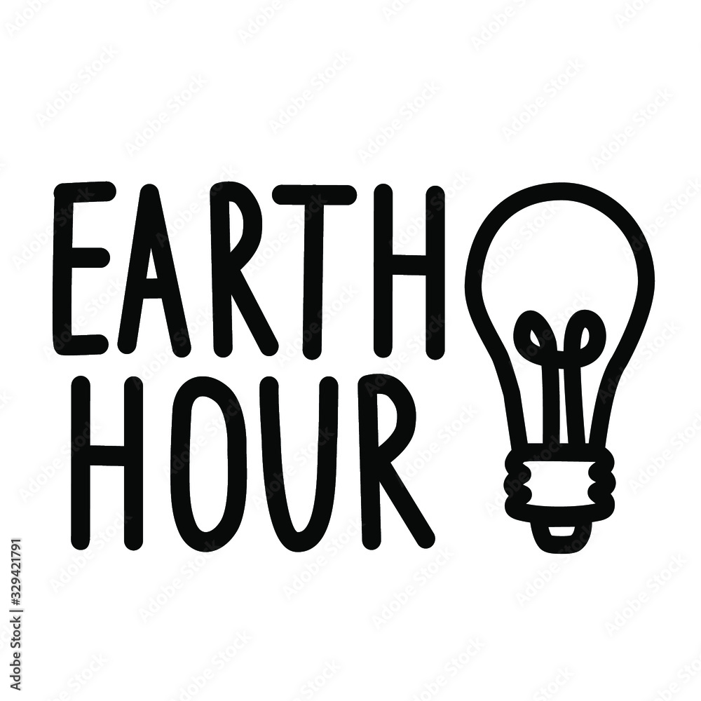 Earth Hour. Vector illustration of a light bulb on a white background. Calligraphy and lettering. The concept of ecology and energy conservation. Earth Hour. Vector illustration of a light bulb on a white background. Calligraphy and lettering. The concept of ecology and energy conservation.