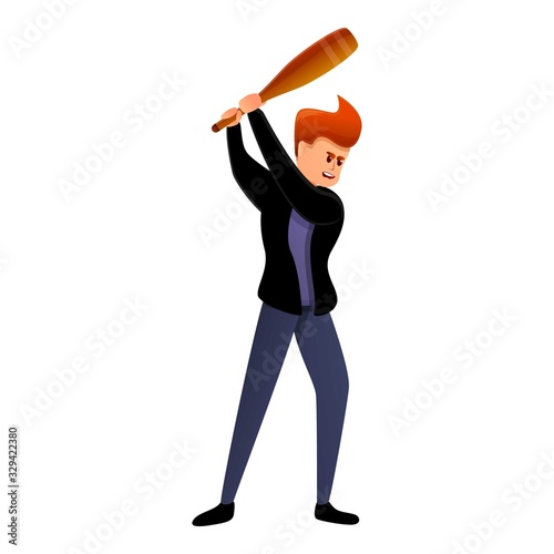 Violent man baseball bat icon. Cartoon of violent man baseball bat vector icon for web design isolated on white background