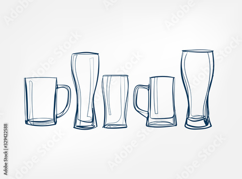 beer glass vector one line art drink isolated sketch