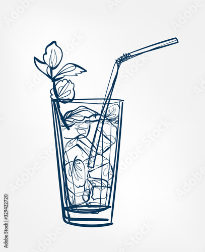 cocktail vector one line art drink isolated sketch