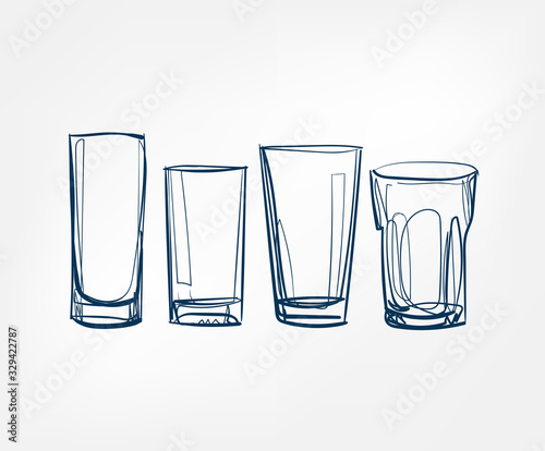 glass set vector one line art drink isolated sketch