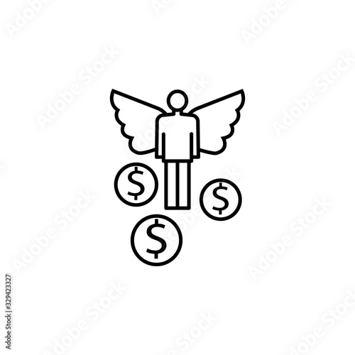 angel with dollar line illustration icon on white background