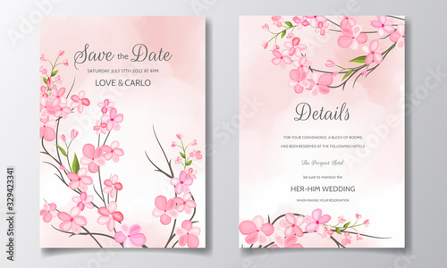 Elegant watercolor cherry blossom card template