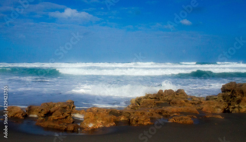 waves crashing on a rocky beach