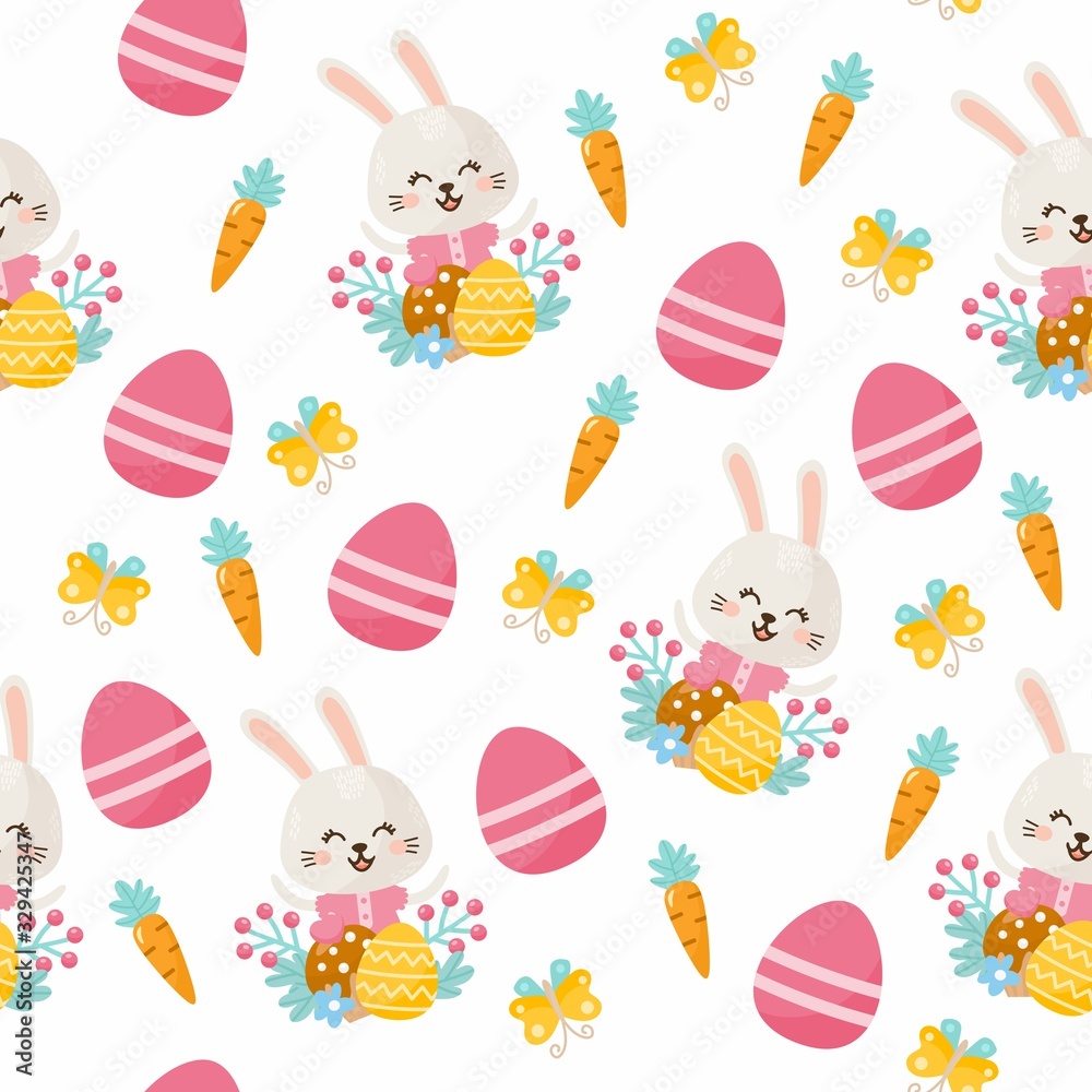 Easter seamless pattern with colorful eggs on a transparent background.  Vector hand-drawn illustration for spring holiday, print, wrapping paper,  scrapbook, textile, gift, clothing, children. Stock Vector