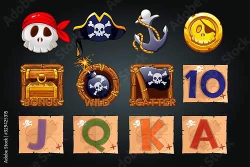 Set of pirate icons for slot machines.