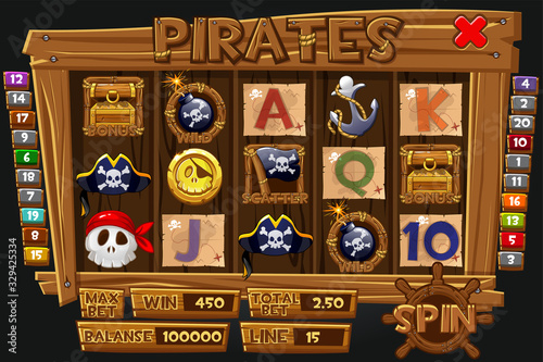 Pirates graphical interface and icons for slot machines.