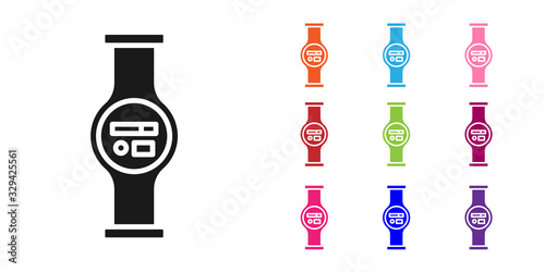 Black Water meter with pipeline icon isolated on white background. Set icons colorful. Vector Illustration