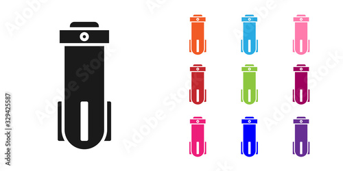 Black Water filter icon isolated on white background. System for filtration of water. Reverse osmosis system. Set icons colorful. Vector Illustration
