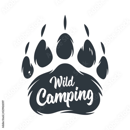 Emblem wild silhouette of grizzly bear footprint
