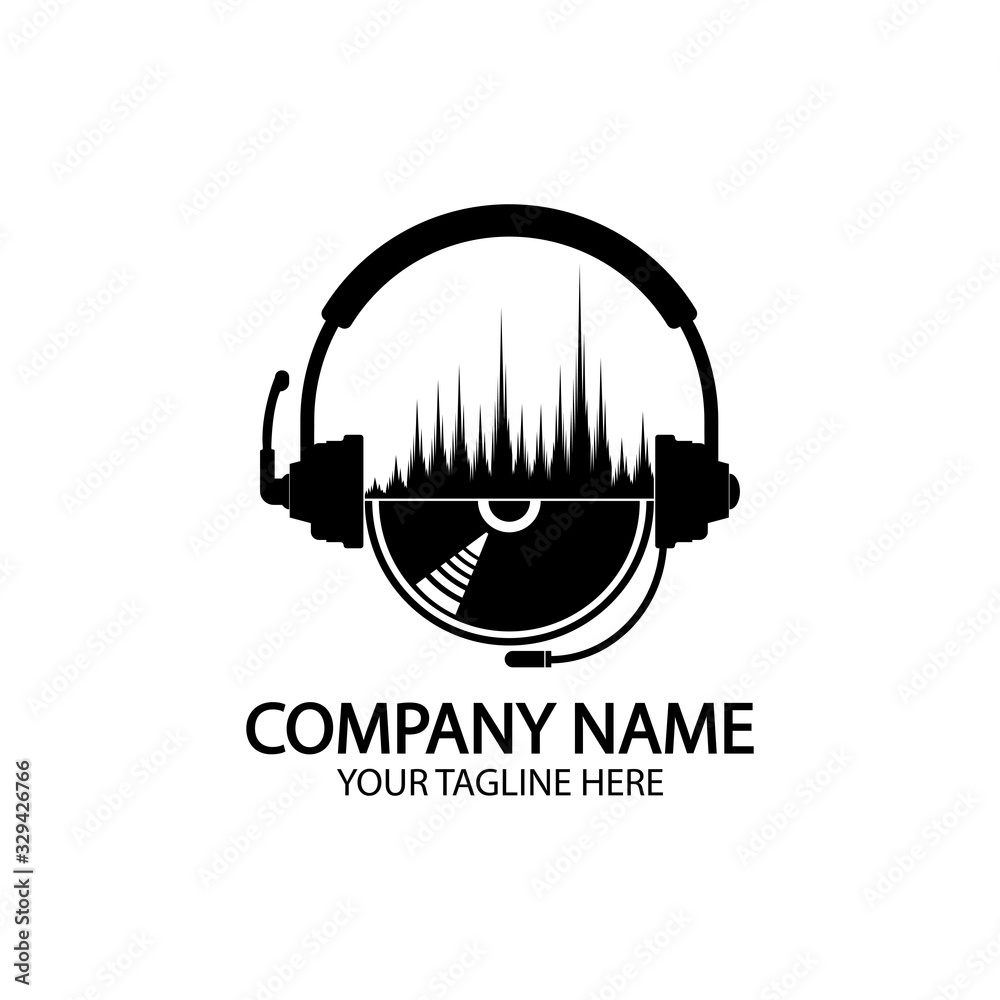 Headphones with microphone and sound waves beats, concept of radio station  logo, dj disco symbol, broadcasting studio label, customer support emblem  flat back icon, modern design vector illustration Stock Vector | Adobe