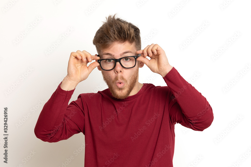 Attractive young guy with a red T-shirt Attractive young guy with a red T-shirt