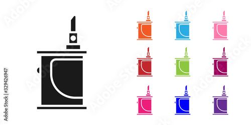 Black Electronic cigarette icon isolated on white background. Vape smoking tool. Vaporizer Device. Set icons colorful. Vector Illustration