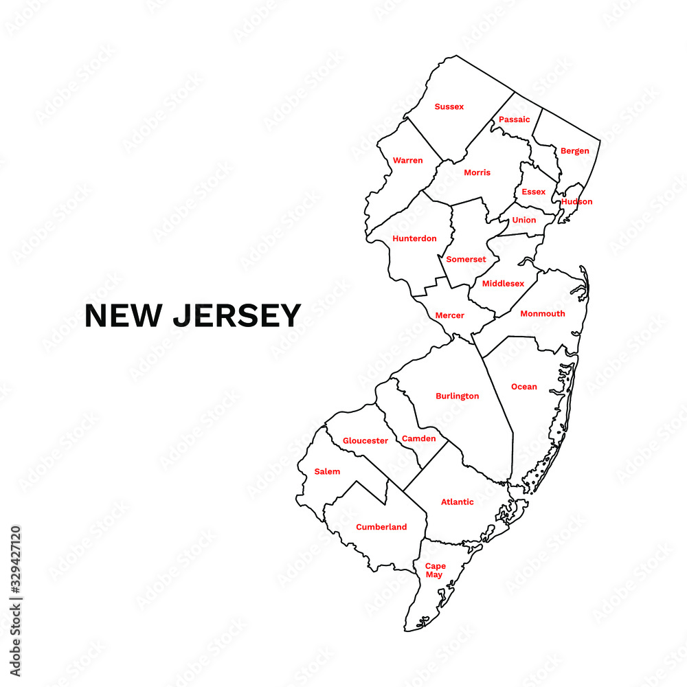 New Jersey Counties Map With Name - Map of New Jersey Administrative ...