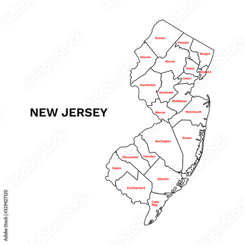 New Jersey Counties Map With Name - Map of New Jersey Administrative Counties Outline Isolated on White