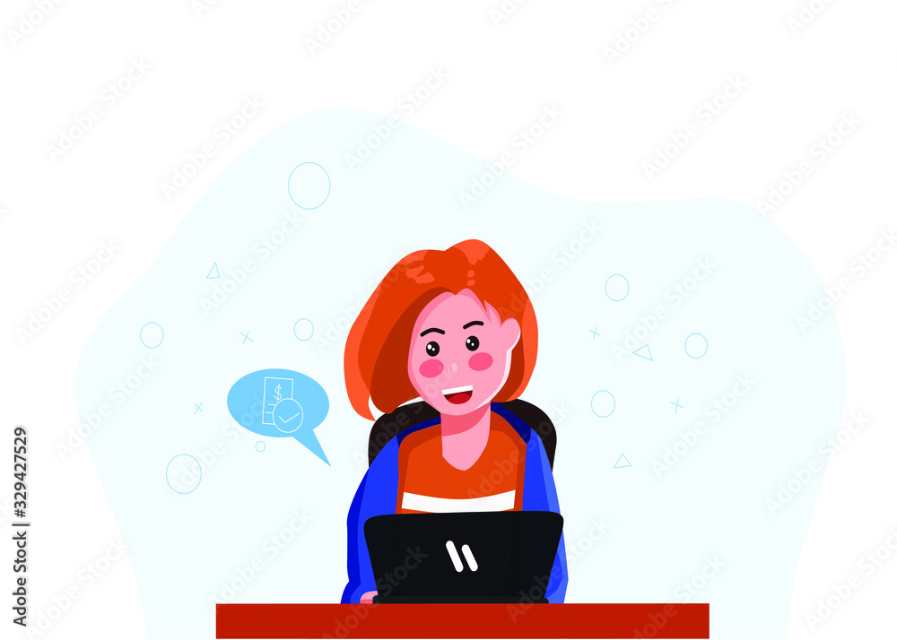 illustration of flat design woman while playing computer illustration of flat design woman while playing computer