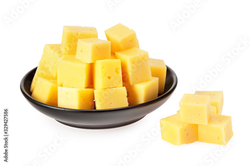 Wallpaper Mural Cut of cheese in a black plate isolated on a white background Torontodigital.ca