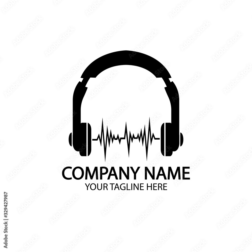 Headphones with microphone and sound waves beats, concept of radio station logo, dj disco symbol, broadcasting studio label, customer support emblem flat back icon, modern design vector illustration