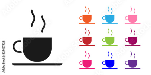 Black Coffee cup icon isolated on white background. Tea cup. Hot drink coffee. Set icons colorful. Vector Illustration