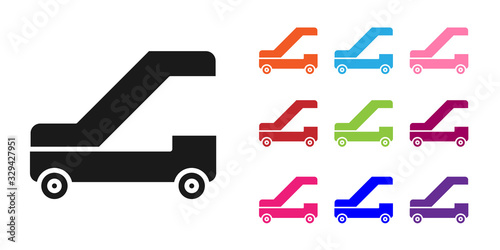 Black Passenger ladder for plane boarding icon isolated on white background. Airport stair travel. Set icons colorful. Vector Illustration
