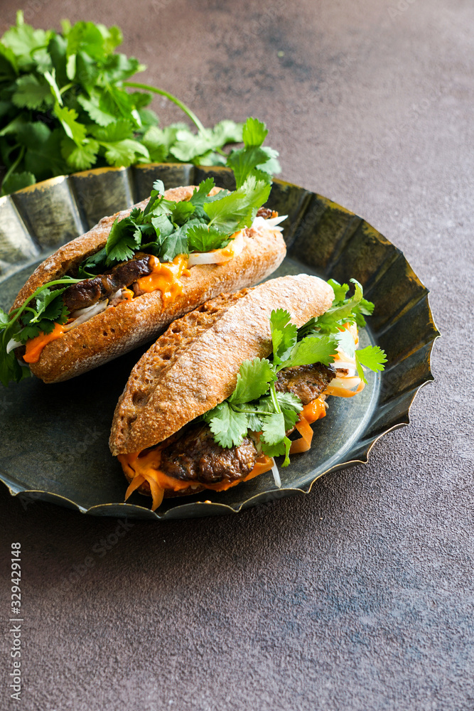 Fotka „Banh Mi Sandwich, typical Vietnamese sandwich, coriander leaf