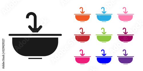 Black Washbasin with water tap icon isolated on white background. Set icons colorful. Vector Illustration