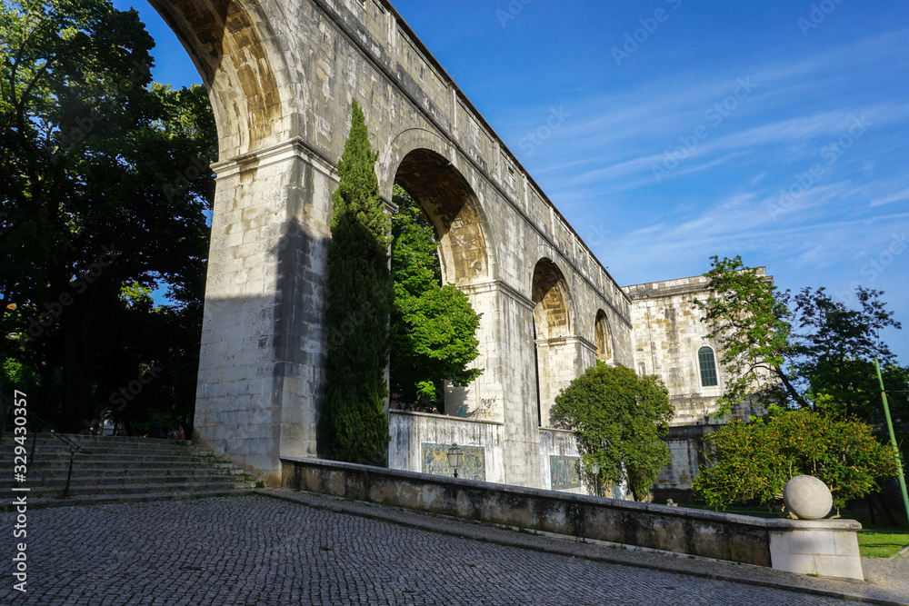 majestic ancient aqueduct for transporting water among the city