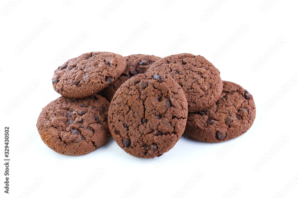 Chocolate chip cookies isolated on white background. Sweet biscuits. Homemade pastry. Chocolate chip cookies isolated on white background. Sweet biscuits. Homemade pastry.