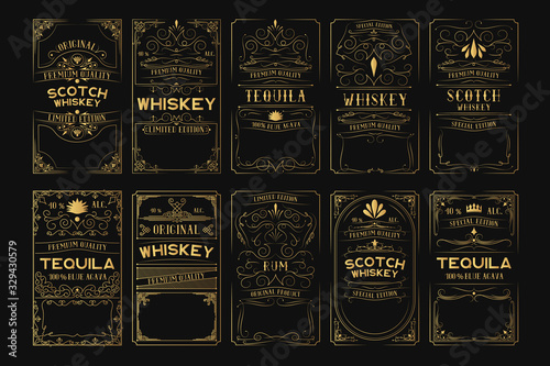 Photo Set of golden alcohol labels