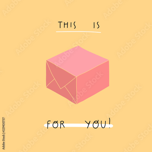 Vector of a doodle of a pretty box, package, gift, ... simple shipping, kawaii smile happy face