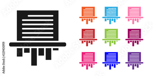 Black Paper shredder confidential and private document office information protection icon isolated on white background. Set icons colorful. Vector Illustration