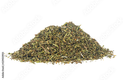 Pile of dried savory grass isolated on a white background