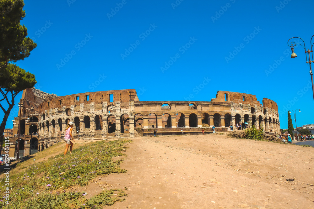 Backside of the Coliseum in the city of Rome. Italy