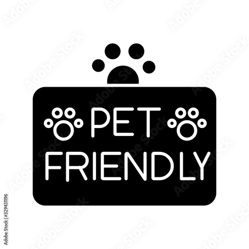 Pet friendly territory black glyph icon. Grooming salon, domestic animals care service. Cats and dogs permitted area, welcome zone. Silhouette symbol on white space. Vector isolated illustration