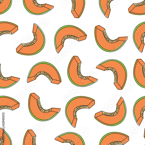 Seamless papaya slices pattern design for textile, print, surface design. Tropical fruits pattern with cut papayas