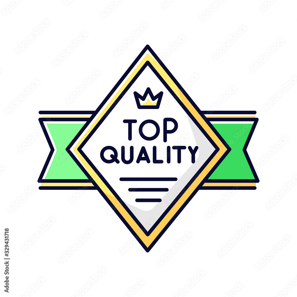 Top quality RGB color icon. Premium product and high class service. Brand equity, VIP status. Diamond shaped superior goods badge isolated vector illustration