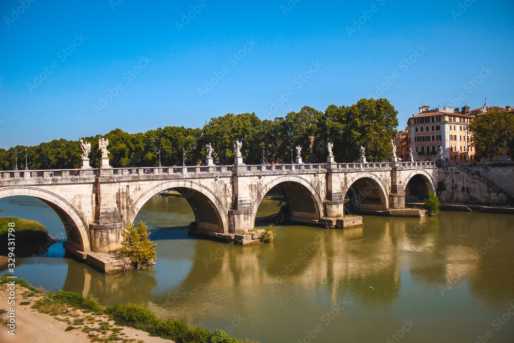 The bridge on the river near the Castel Sant Angelo in Rome. Italy