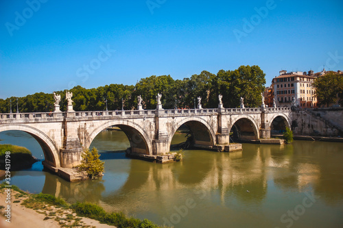 The bridge on the river near the Castel Sant Angelo in Rome. Italy