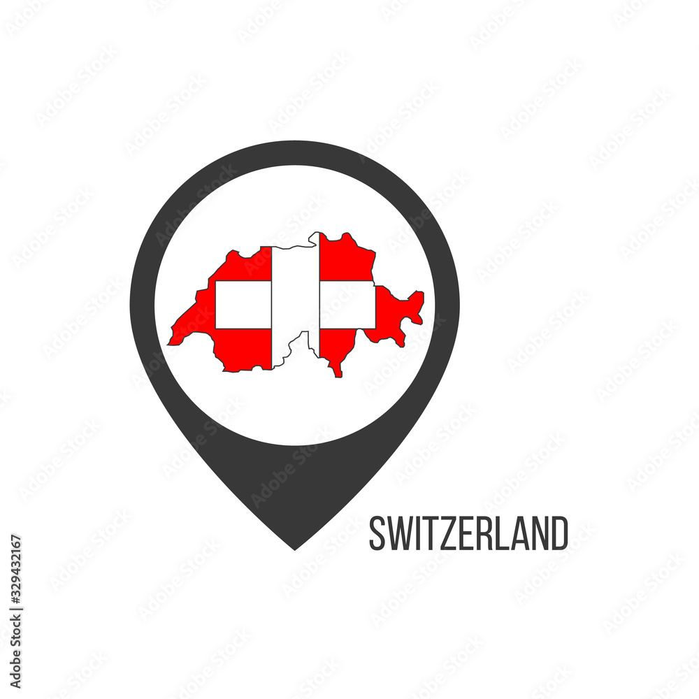 Map pointers with contry Switzerland. Switzerland flag. Stock vector illustration isolated on white background.