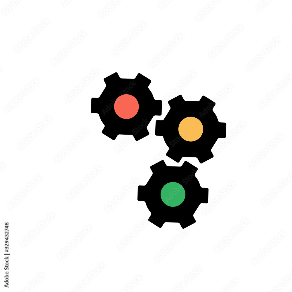 Three black gear wheels on white background. Settings icon. Stock Vector illustration isolated on white background. Three black gear wheels on white background. Settings icon. Stock Vector illustration isolated on white background.