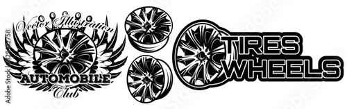 Naklejka Vector monochrome illustration of set of wheel car drive
