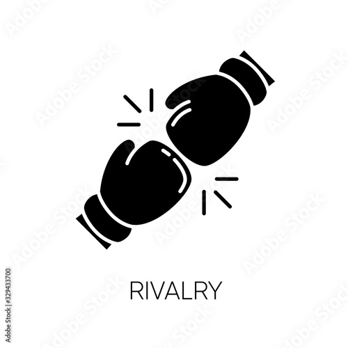 Rivalry black glyph icon. Friendly contest, competitive interpersonal relationship silhouette symbol on white space. Rivals confrontation, conflict, opponents clash. Vector isolated illustration