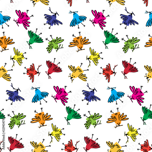 Canvas Print color seamless pattern of spring rainbow birds
