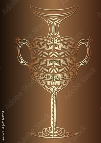 Egyptian carafe vessel, golden perdistrictba against the background of gradient, ancient vase with handles