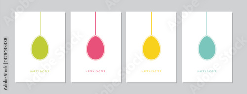 Easter cards set with hand drawn hangings eggs. Doodles and sketches vector vintage illustrations, DIN A6.