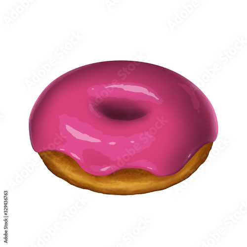 Colorful Isolated Donut. Realistic Pink Glaze