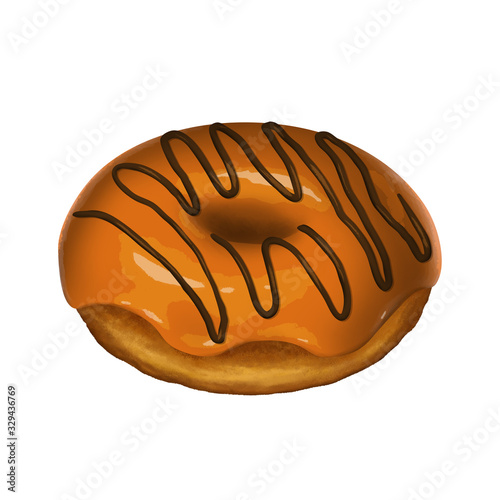 Colorful Isolated Donut. Realistic Orange Glaze with Chocolate Cream
