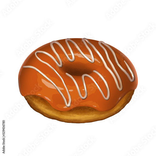 Colorful Isolated Donut. Realistic Orange Glaze with White Cream